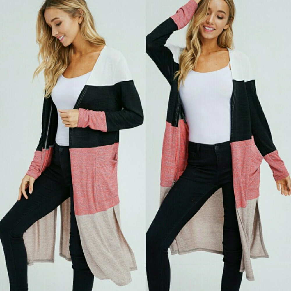 ELLIE Stripe knit cardigan - BLACK  / TAUPE